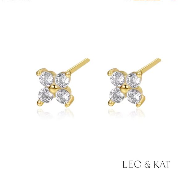 Marquise Zircon Flower Stud Earrings in Gold & Silver. 925 Sterling Silver #1046 - Picture 3 of 4